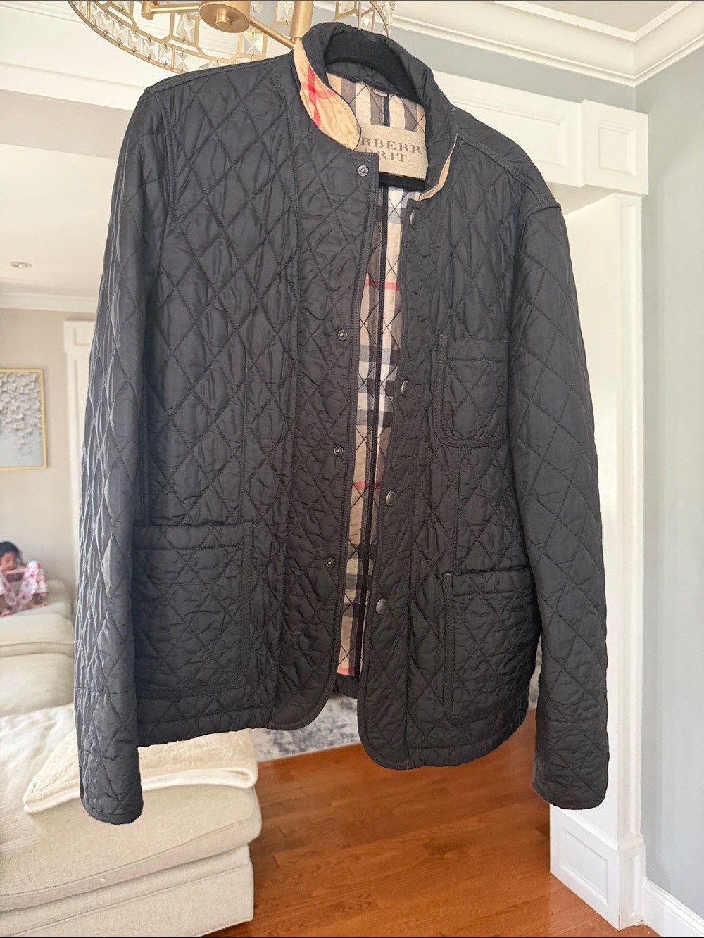 Burberry Black Quilted Jacket with Signature Check Trim